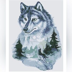 Wolf and Trees Paint by Numbers Kit with Numbered Canvas and Acrylic Paints